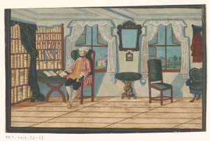 Interieur met een man voor een boekenkast