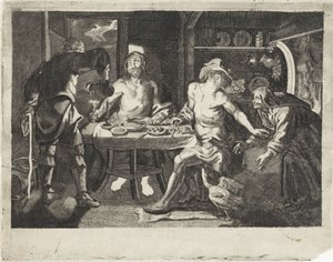 Jupiter en Mercurius in het huis van Philemon en Baucis door Anonymous