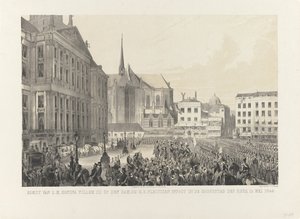 Komst van Z.M. Koning Willem III op den Dam, bij H.D. plechtige intocht in de hoofdstad des rijks, 12 mei 1849 door Anonymous