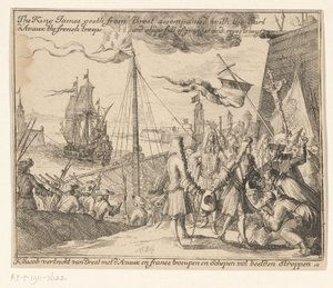 Koning Jacobus II vertrekt met Franse troepen vanuit Brest naar Ierland, 1689 door Anonymous