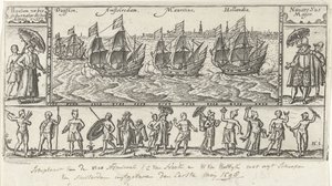 Kopie naar de oorspronkelijke titelprent voor Houtmans Journael vande reyse der Hollandtsche schepen ghedaen in Oost Indien,1598 door Anonymous