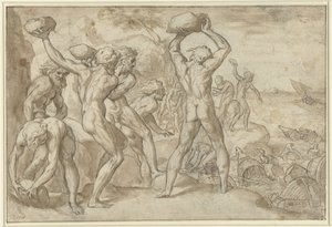 Laestrygonen verpletteren de vloot van Odysseus met zware stenen door Anonymous