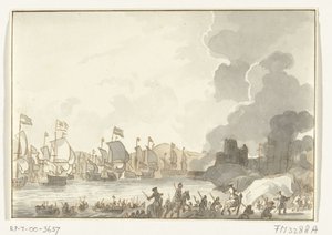 Landing van de Engelse en Nederlandse vloot bij Cadiz, 1702 door Anonymous