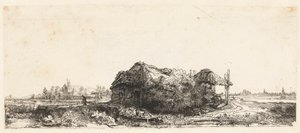 Landschap met huisjes en een hooischuur: langwerpig door Anonymous