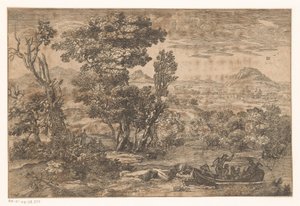 Landschap met een boot op een rivier door Anonymous