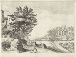 Landschap met een ruïne door Anonymous