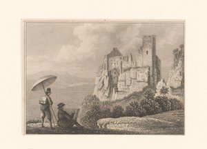 Landschap met man die een ruïne tekent