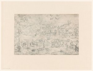 Landschap met valkenjacht op reigers door Anonymous