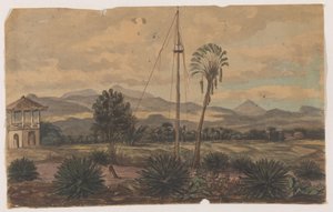 Landschap met vlaggenmast door Anonymous