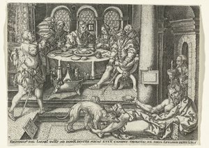 Lazarus bedelt aan de deur van de rijke man