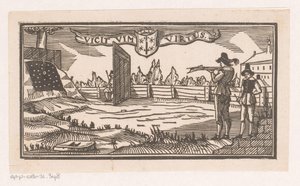 Man met een kruisboog richtend op een doel van een schietbaan