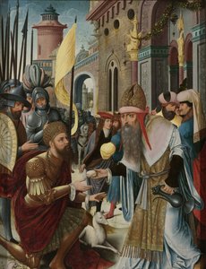 Ontmoeting van Abraham en Melchizedek (binnenkant, linker vleugel van een drieluik)