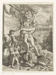 Minerva vertrapt vuurspuwend zeemonster