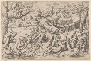 Mythologische voorstelling met een ingeslapen vrouw door Anonymous