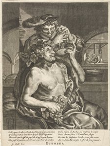 Oktober: Bacchus die wijn drinkt door Anonymous