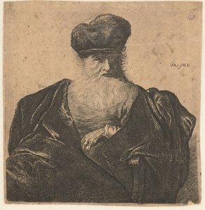 Oude man met baard, bontmuts en fluwelen mantel door Anonymous