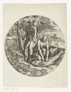 Op aanwijzing van de engel snijdt Tobias de vis in stukken