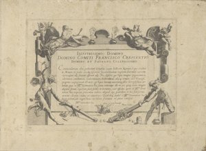 Ornamenteel cartouche met opdracht aan de schilder Francesco Crescenzi