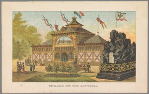 Paviljoen van de stad Amsterdam op de Wereldtentoonstelling in Amsterdam, 1883 (series title on object)