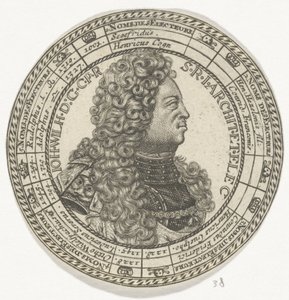 Penning met het portret van Johan Willem en de namen van de keurvorsten van de Palts