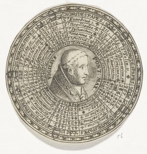 Penning met het portret van paus Vigilius en de namen van de pausen