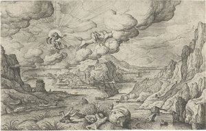 Phaëthon rijdt in de zonnewagen (Landschappen met mythologische en bijbelse voorstellingen) door Anonymous