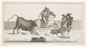 Picador steekt zijn lans in een stier (Verzameling van de belangrijkste manoeuvres bij het stierenvechten) door Anonymous