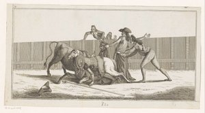 Picador van zijn paard gevallen