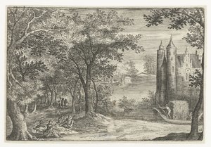 Picknick aan de bosrand bij een kasteel