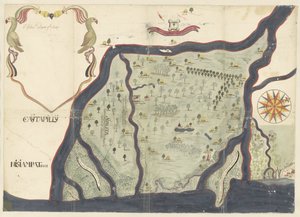 Plattegrond van het eiland Dieuw of Diewij aan de Koromandelkust, India door Anonymous
