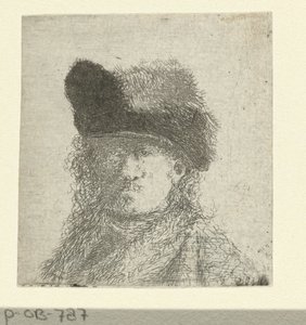 Portret van Rembrandt met bontmuts
