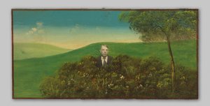 Portret van een onbekende man in een geschilderd landschap door Anonymous
