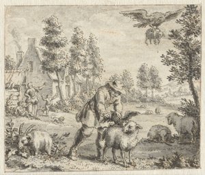 Raaf die de adelaar wil imiteren Ontwerpen voor illustraties voor een uitgave van Jean de la Fontaine