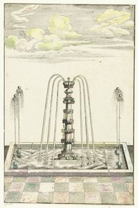 Rechthoekig bassin met Ionische zuil door Anonymous