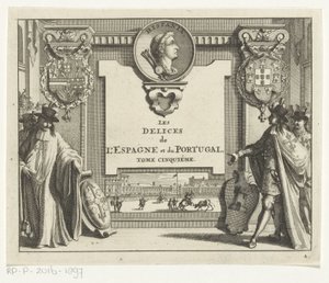 Ridders van Spaanse ordes met wapenschilden (Titelpagina voor: Juan Alvarez de Colmenar, Les Delices de l