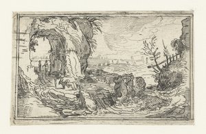 Rotslandschap met pad langs waterval