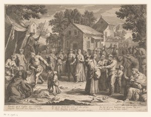 Sancho Panza doet op een markt inkopen door Anonymous