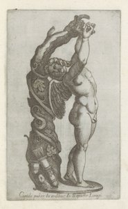 Sculptuur van Amor die druiven plukt