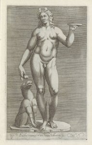 Sculptuur van Bacchus en een hond door Anonymous