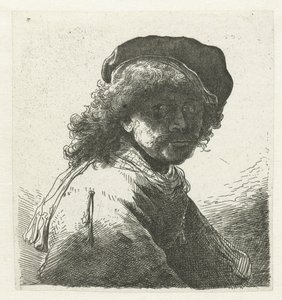 Zelfportret met een pet en sjaal, gezicht donker: buste