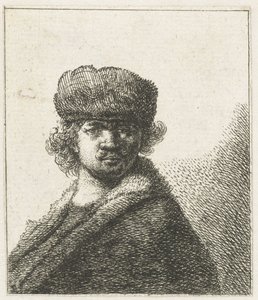 Zelfportret in een zware bontmuts: buste door Anonymous