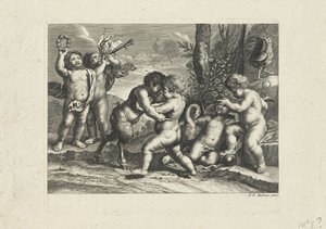 Spelende putti in een landschap