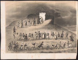 Spotprent in Leidse studentenalmanak, 1854