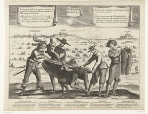 Spotprent op de Spanjaarden na het verlies van Breda, Thionville, Perpignan, Portugal en Catalonië, 1643 door Anonymous
