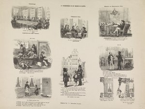 Spotprent op een verordening in Utrecht op het bouwen en slopen, 1857