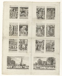 Spotprenten op de mode en twee gezichten op Amsterdam tijdens de overstromingen van 1775 door Anonymous