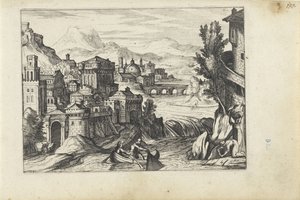 Stad aan een rivier door Anonymous