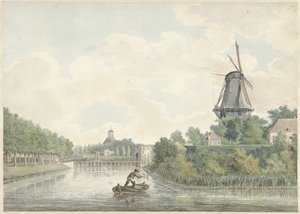 Stadswallen van Middelburg met de Koepoort, de Oostkerk en een molen