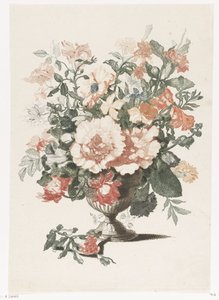 Stenen vaas met bloemen door Anonymous
