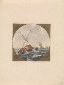 Strijken van het zeil Schepen op zee (serie B) door Anonymous